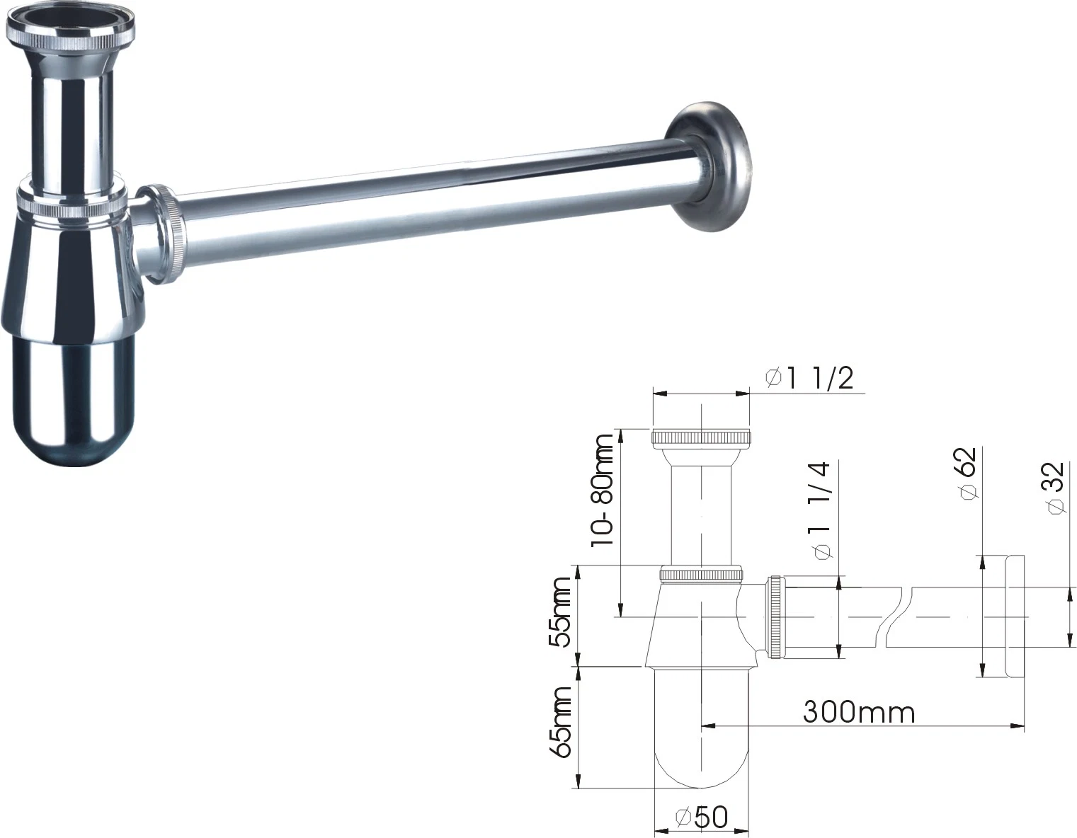 Haute qualité Salle de bain Laiton G 1 7/8&prime; &prime; Taille Chromé Plaqué Lavabo Déchets P Siphon