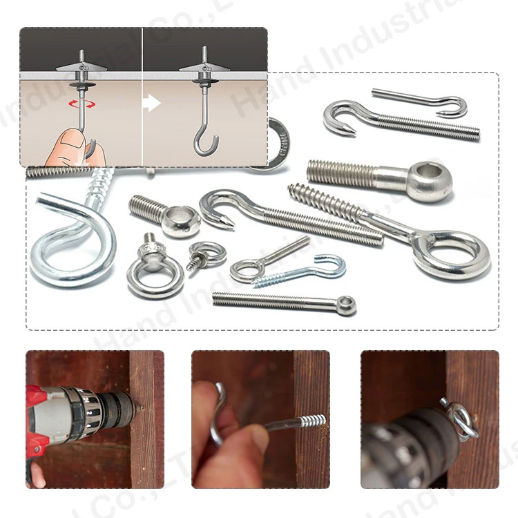 Ss 304 316 Stainless Steel Long Shank Forged Hook Eye Pigtail Tapping Screw with Drawings