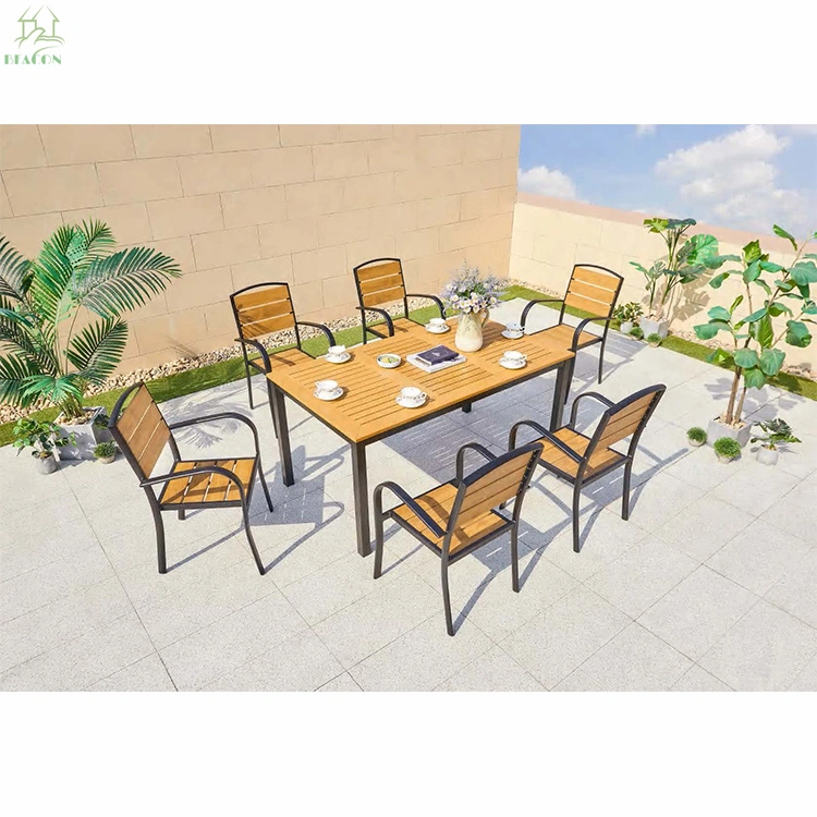 Aluminum Frame Plastic Wood High quality/High cost performance  Outdoor Dining Furniture Set 4PCS Chairs 1 Table Outdoor Dining Sets