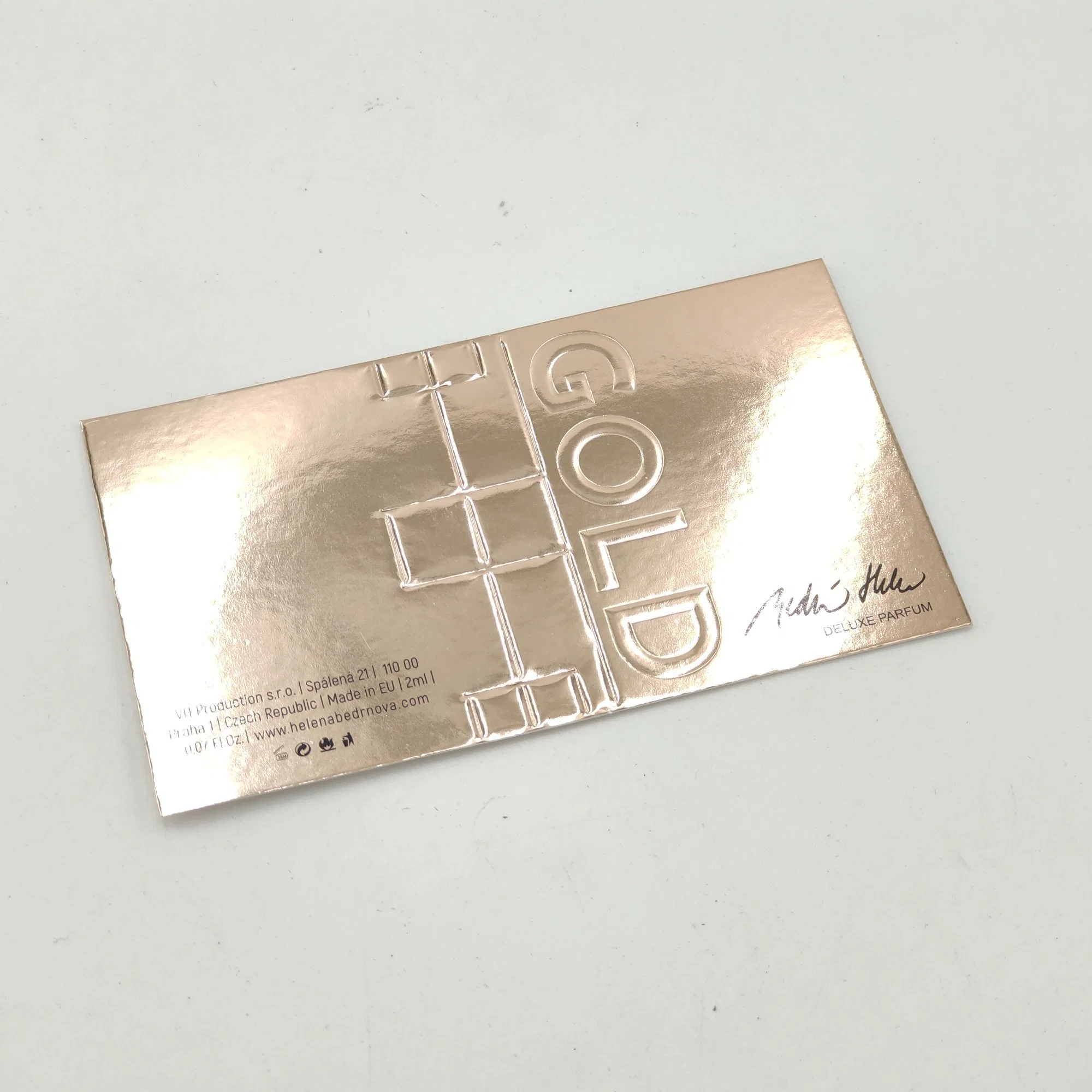 Gold Cardboard Material Card with Printing and 3D Emboss for Perfume Tester