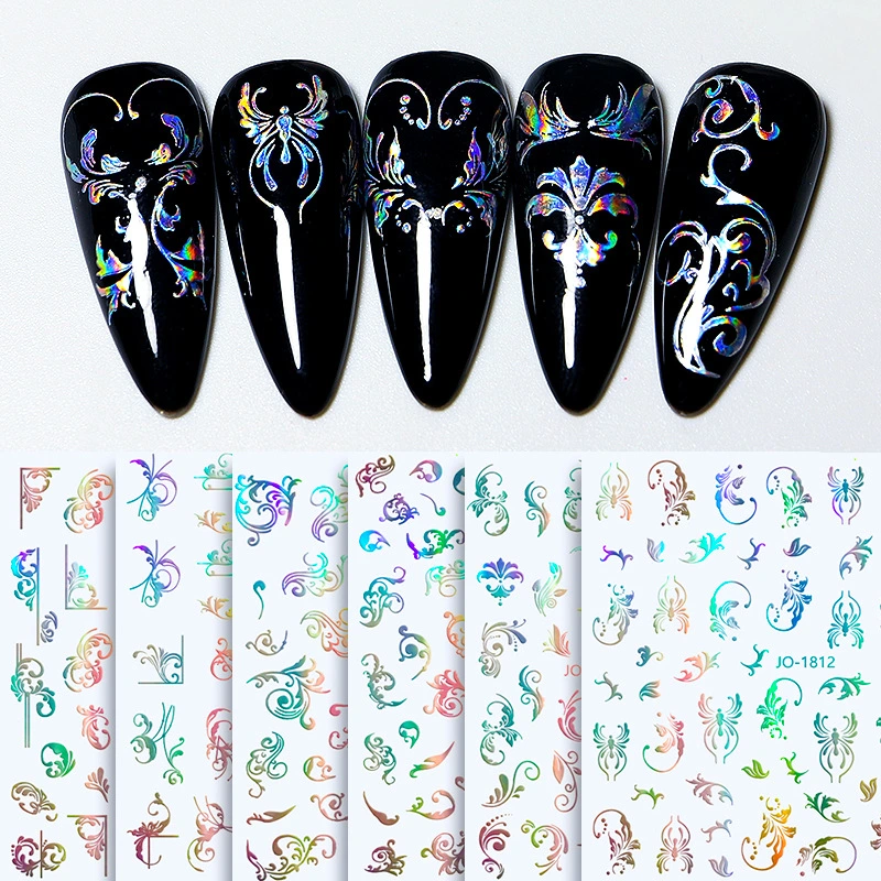 Hot Selling Bronzing Retro Bohemian Totem Nail Stickers Lace Gold Black and White Rattan Manicure Three-Dimensional Nail Stickers