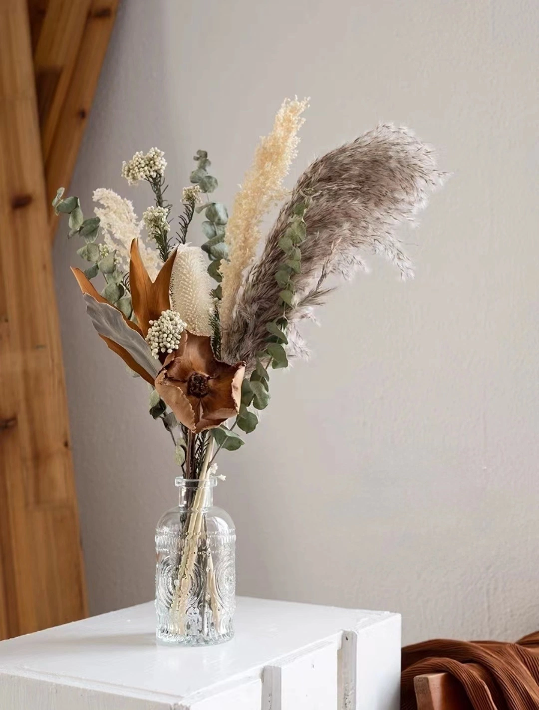 Home Office Decoration Fauxing Pampas Beige Artificial Dried Flowers