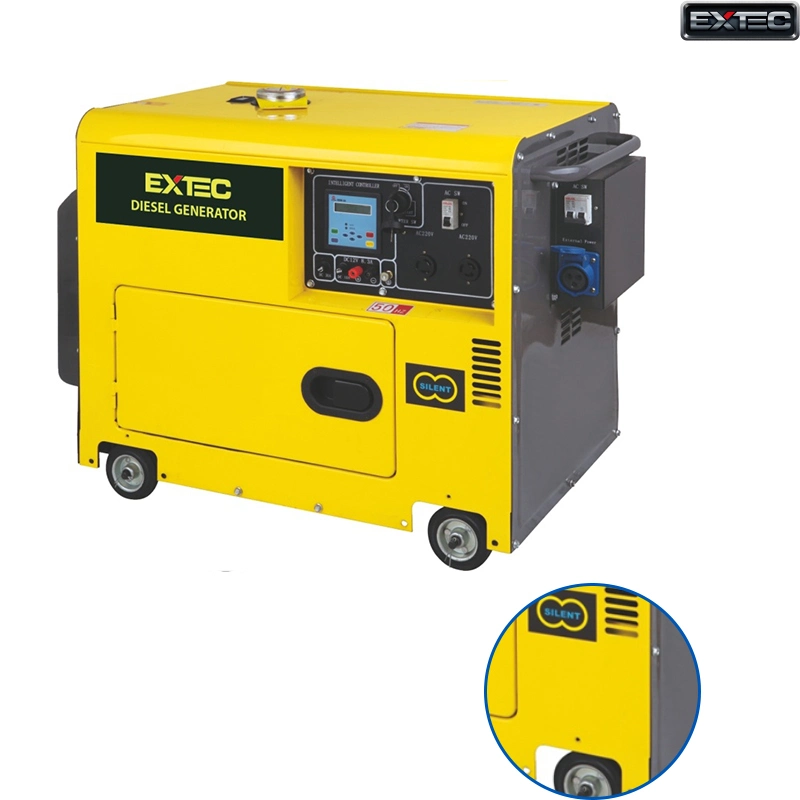 Extec Exd6500 50Hz 220V Generador Diesel refrigerado por aire Amarillo silencioso Generador eléctrico