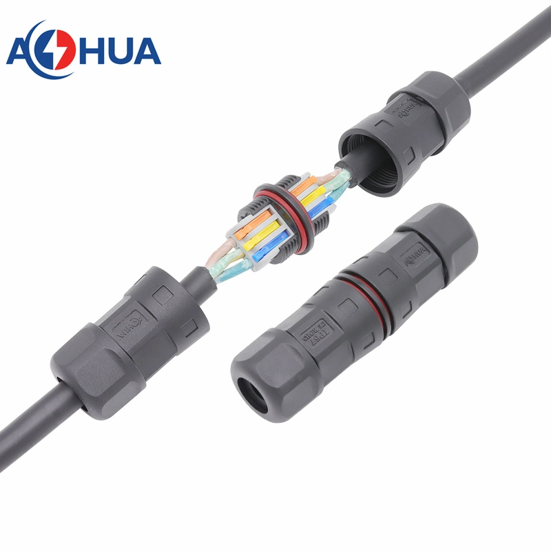 IP 67/IP68 3pin Screwless Connector M25 L Stright Type 2 Ways Waterproof Cable Connector Lever Nut Wire Conductor Quick Terminal Block 3 in 3 out Wire Connector