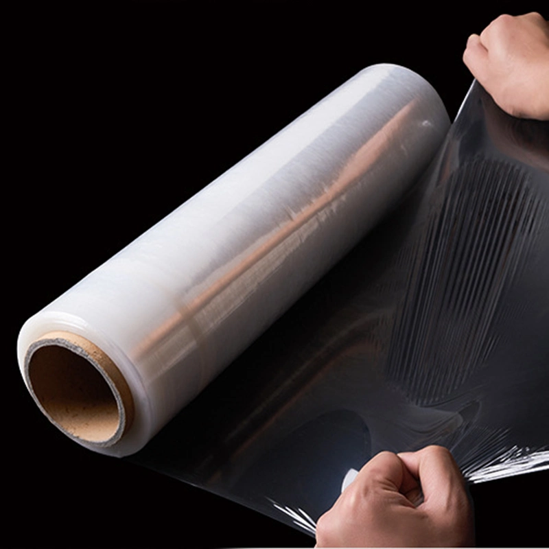 Película de 23 micras para envolver de LLDPE con elástico en negro para embalaje Precio Jumbo Roll Pallet Wrap