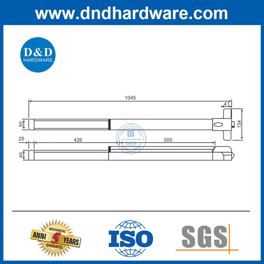 Stainless Steel Latch Bolt Touch Bar Exit Hardware with Thumb Turn