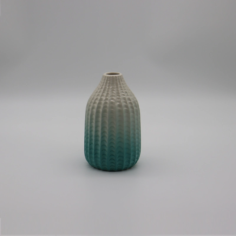 Minimalist Round Vertical Fringe Color Glazed Gradient Color Porcelain Vase for Home Hotel Wedding Gift Office