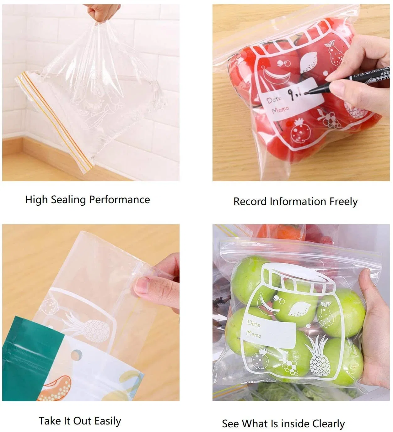 Zipper Gripseal Plastic Food Storage Bag Packing with Printing Panel