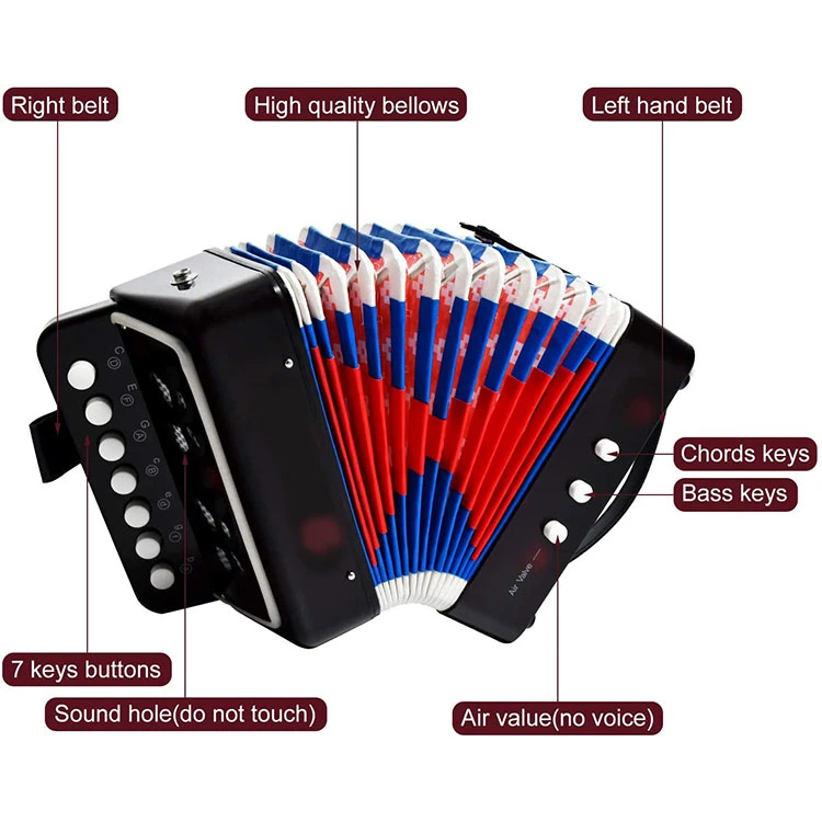 OEM Custom Accordion Instrument Kids 7 Keys 2 Bass Button Accordion for Child