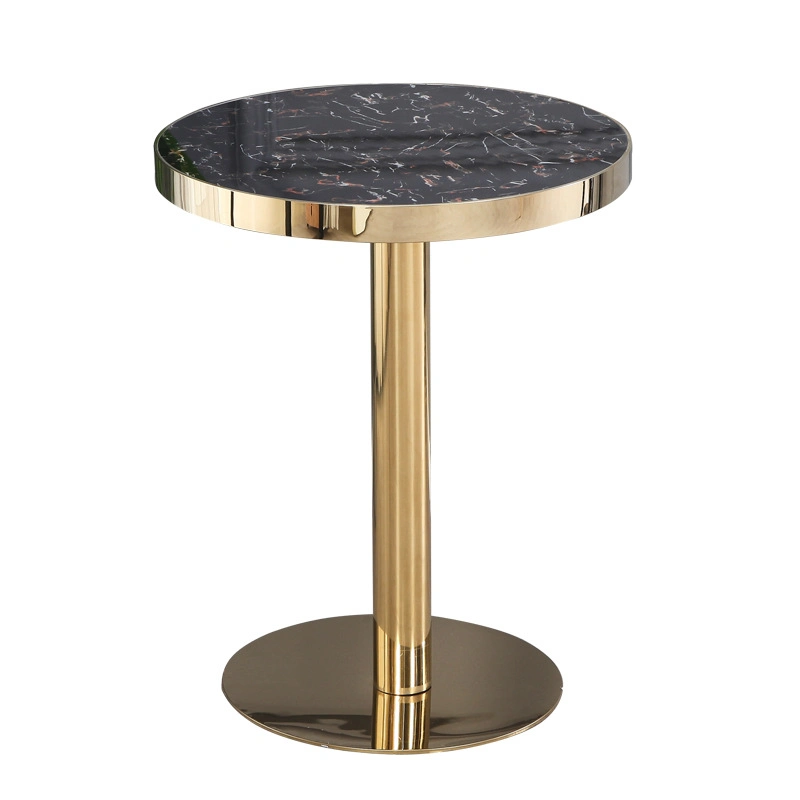 Italien métal acier Centre Design côté marbre Luxe Gold Living Table basse de la salle à manger à plateau rond