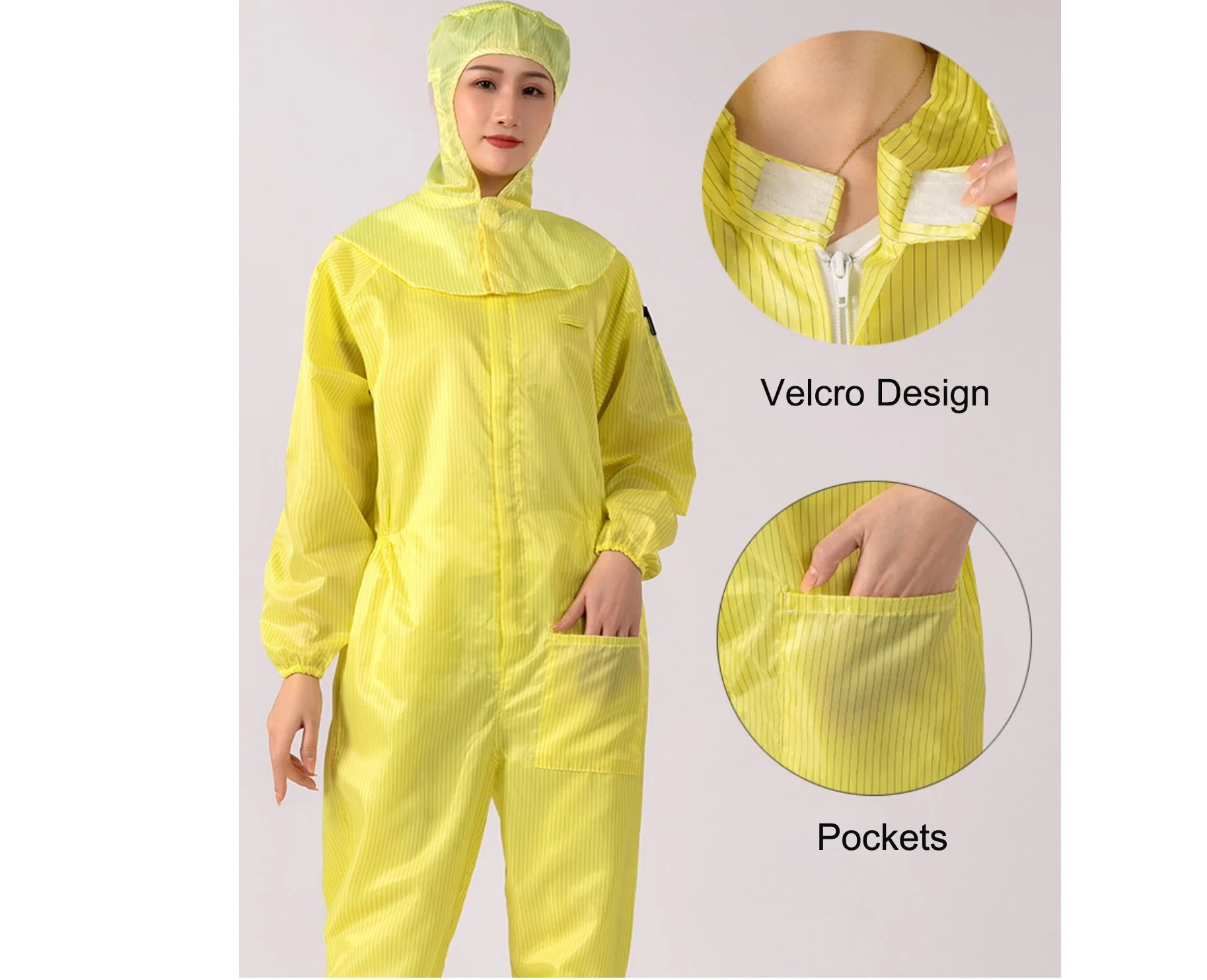 Factory China Clean Room Strip Grid Polyester Detachable Hooded Jumpsuit Coveralls