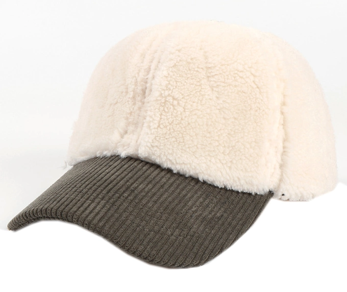 Nouvelle casquette de mode pour adultes en fausse laine avec sangle réglable et bordure en velours côtelé pour l'hiver.