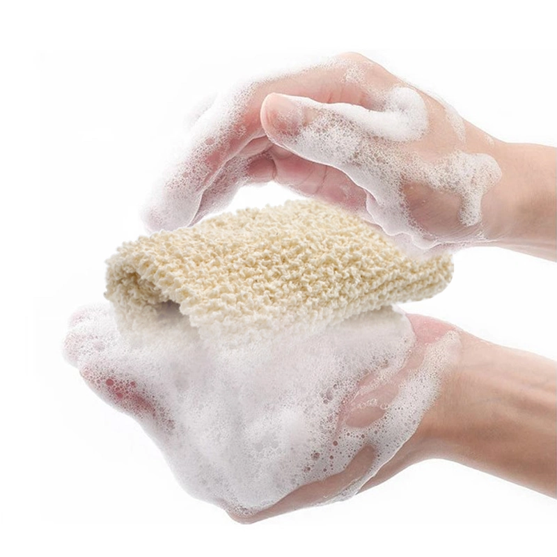 Fibra de cáñamo planta natural ducha Mitt cáñamo exfoliación corporal profunda bañera Exfoliatinggloves Mitt