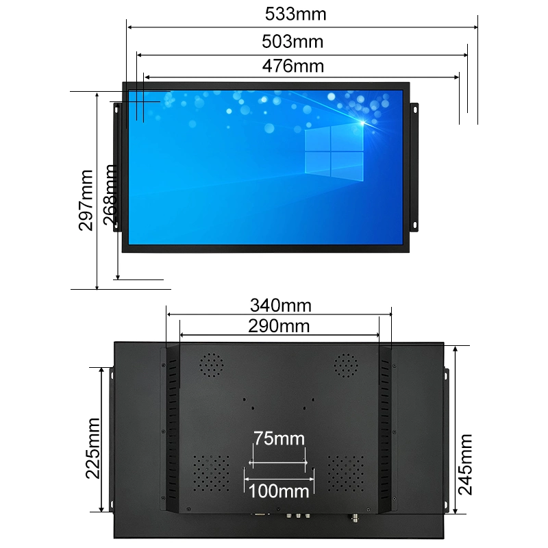 1920*1080 de 21,5 pulgadas VGA AV HDMI no BNC de la pantalla táctil TFT de caja de metal incrustado Open Frame Monitor LCD industriales OEM ODM.