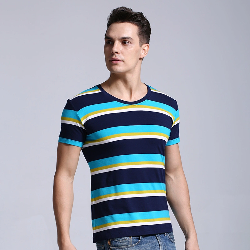 Guangzhou Factory Wholesale Short Sleeve Blank Custom Stripe Bulk Mens T-Shirts