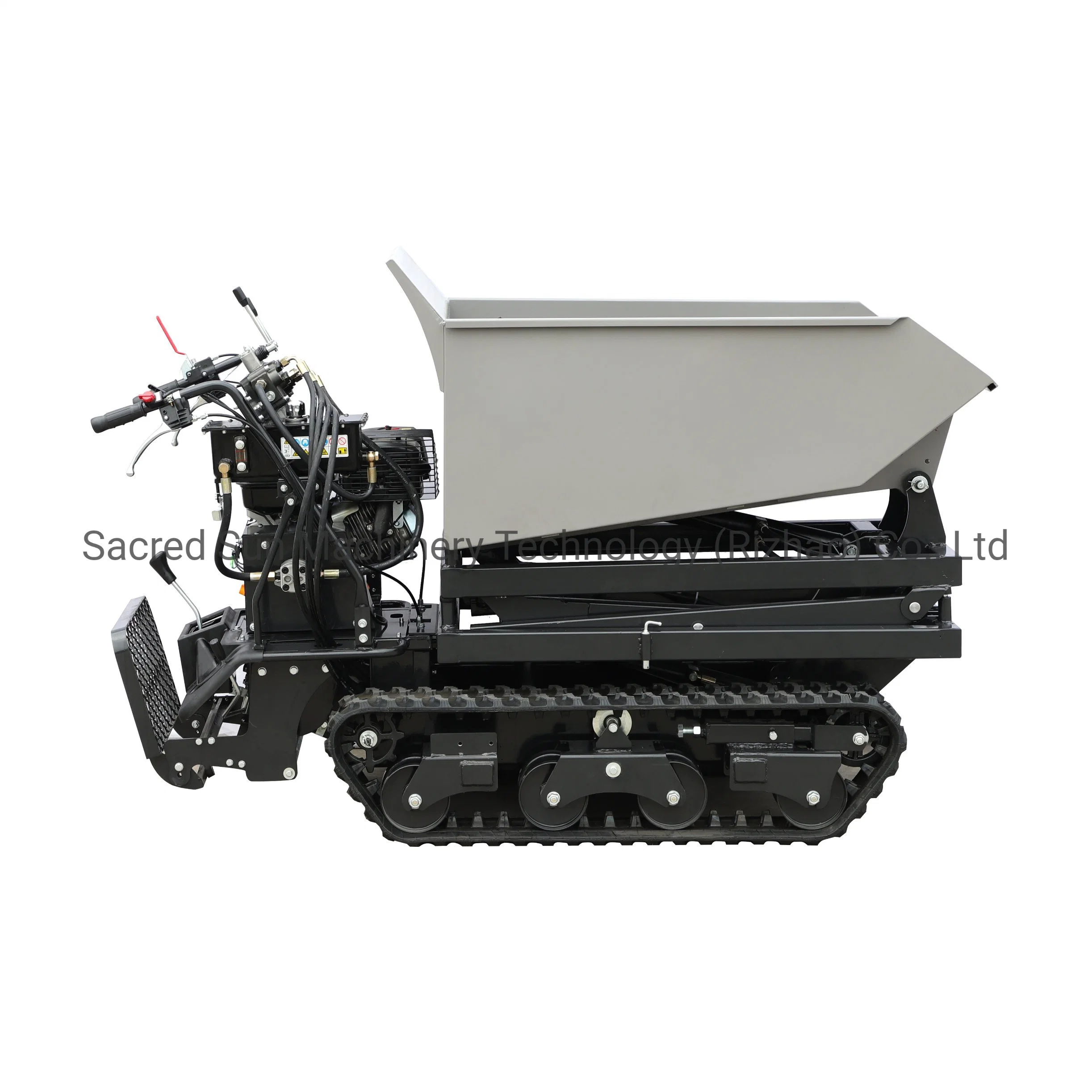 Euro-5 CE/EPA Approved Hydraulic Tipping and Liftable 800kg Load Capacity Gasoline Engine Powered Rubber Track Mini Dumper for Garden/Palm/Farm