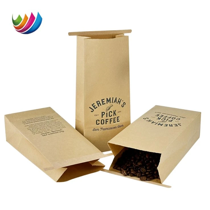 Coffee Beans Packaging Bag Brown/White Kraft Paper Lined with PE Square Bottom Bag with Tin Tie