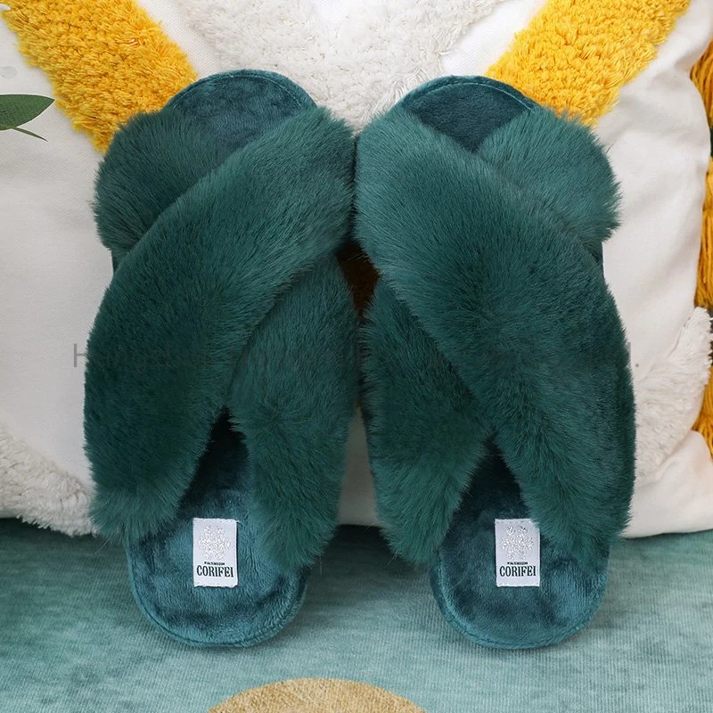 31930 House Furry Stripe Slippers Indoor Women Soft Foam Footwear