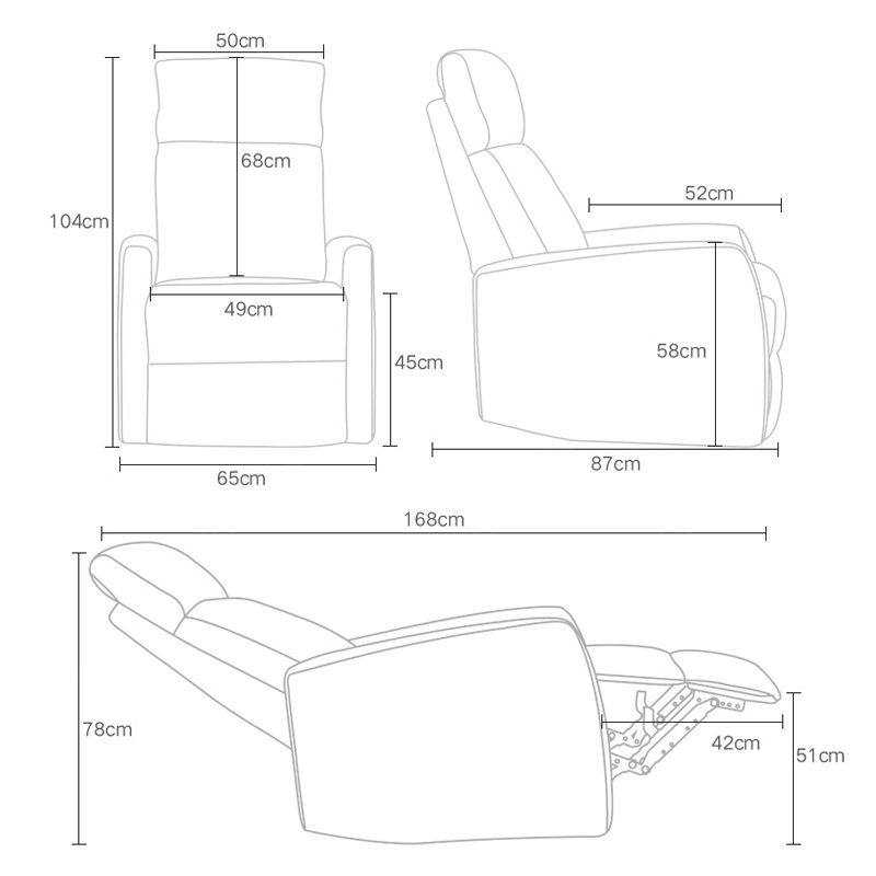 Conception en cuir canapés rembourrés de coupe pour la maison Fauteuil inclinable salle de séjour un canapé d'inclinaison