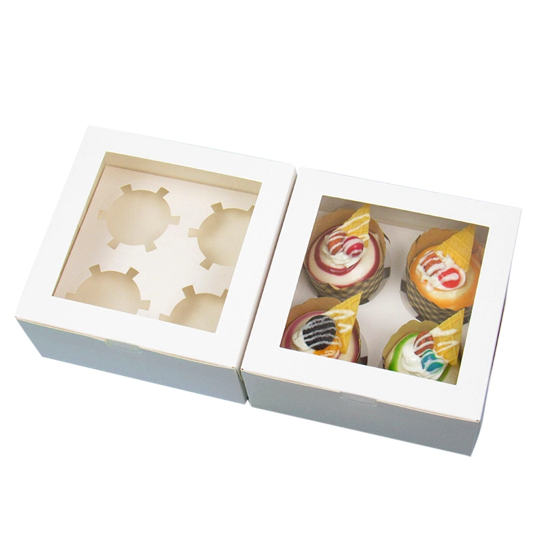 Custom Four Cup Pastry Cake Food Packing Paper Box with Logo