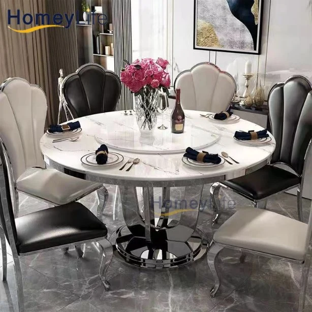 Luxury Home Living Room Furniture Restaurant Dining Room Stainless Steel Marble Glass Top Round Dining Table