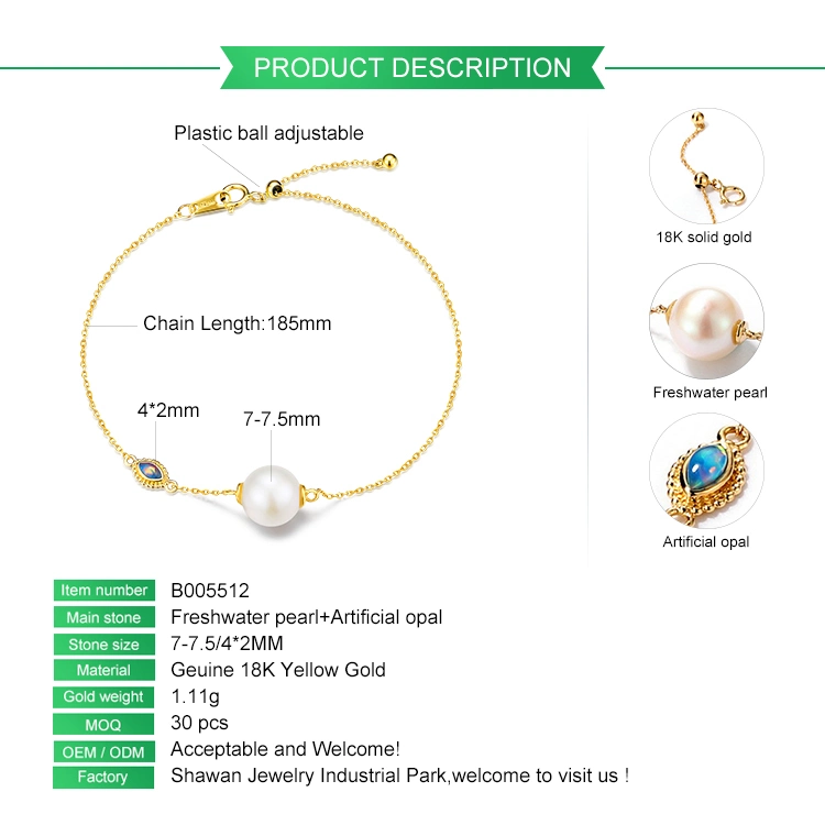 Los nuevos diseños de pulsera de oro con perlas de agua dulce Opal artificial de Oro 14K Joyería pulsera para mujer