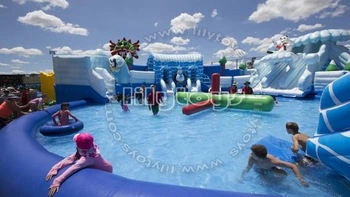 Gebraucht kommerzieller Vergnügungspark Aufblasbarer Swimmingpool mit Wasserrutsche Zum Verkauf