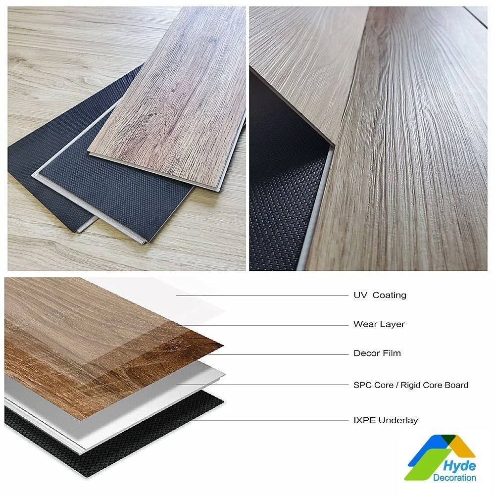 Haga clic en Bloquear PVC Peso SPC Madera Vinyl plástico Plank impermeable Pisos de Construcción ignífugos Precio