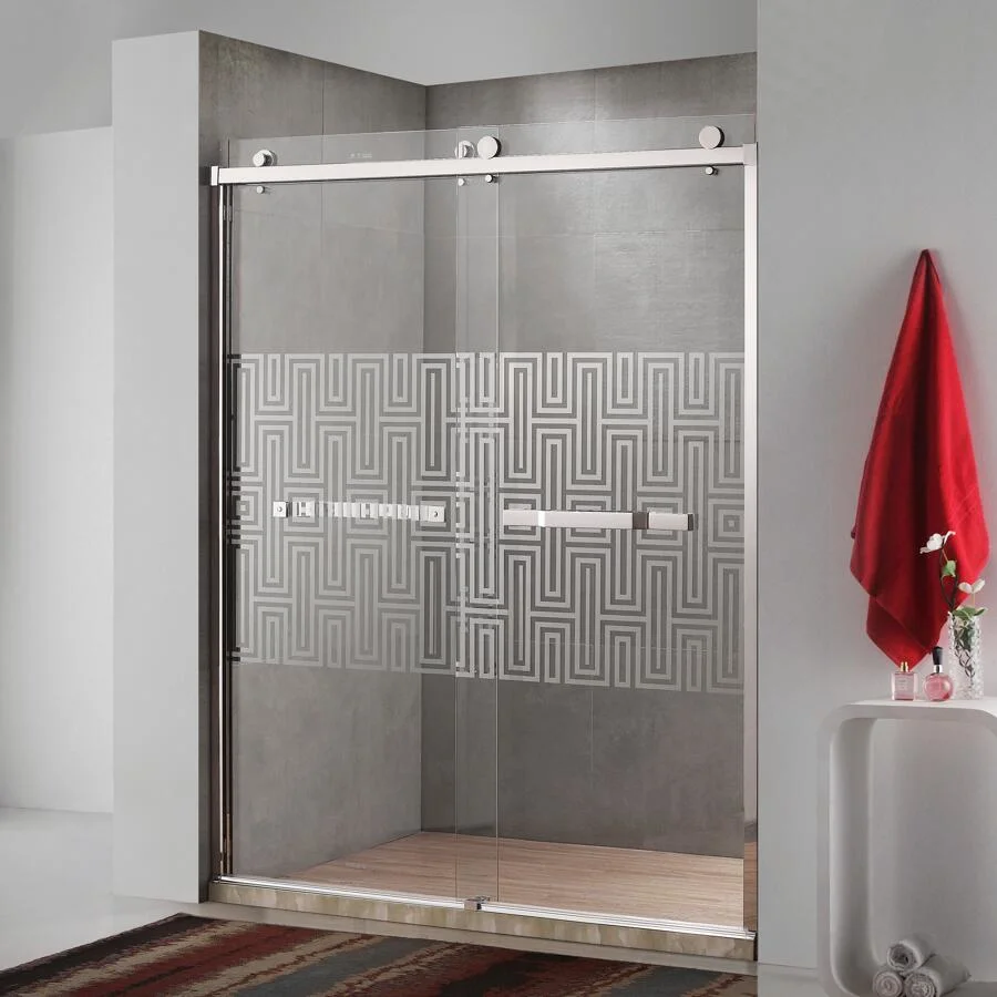 Bypass Double Sliding Shower Door Top Roller Design with Towel Handle