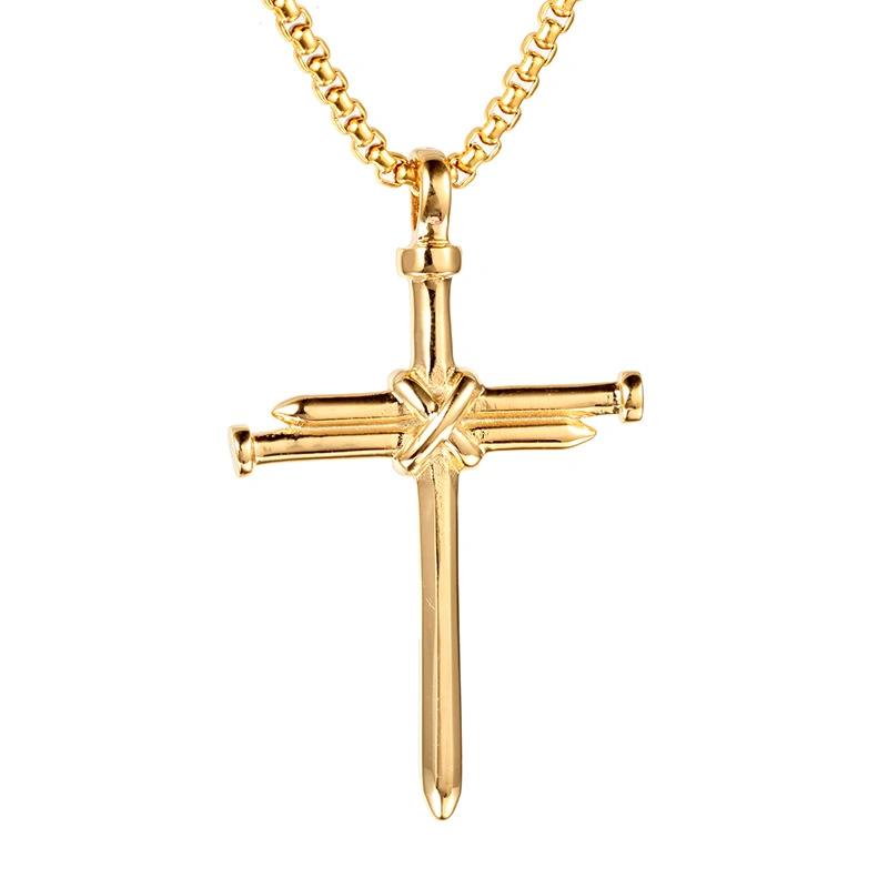 Hiphop Punk Style Edelstahl Vergoldet Nagel Kreuz Anhänger Halsketten Schmuck für Damen Herren