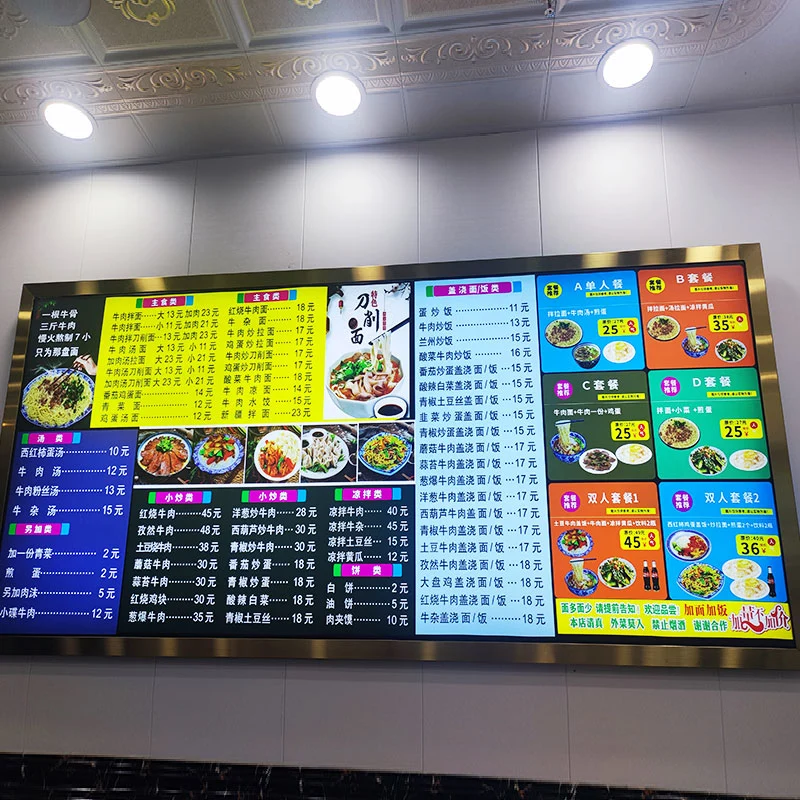 Panneau de menu LED intérieur à une face pour restaurant.
