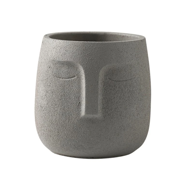 Man Face Design Concrete Cement Modern Plant Pot and Vase