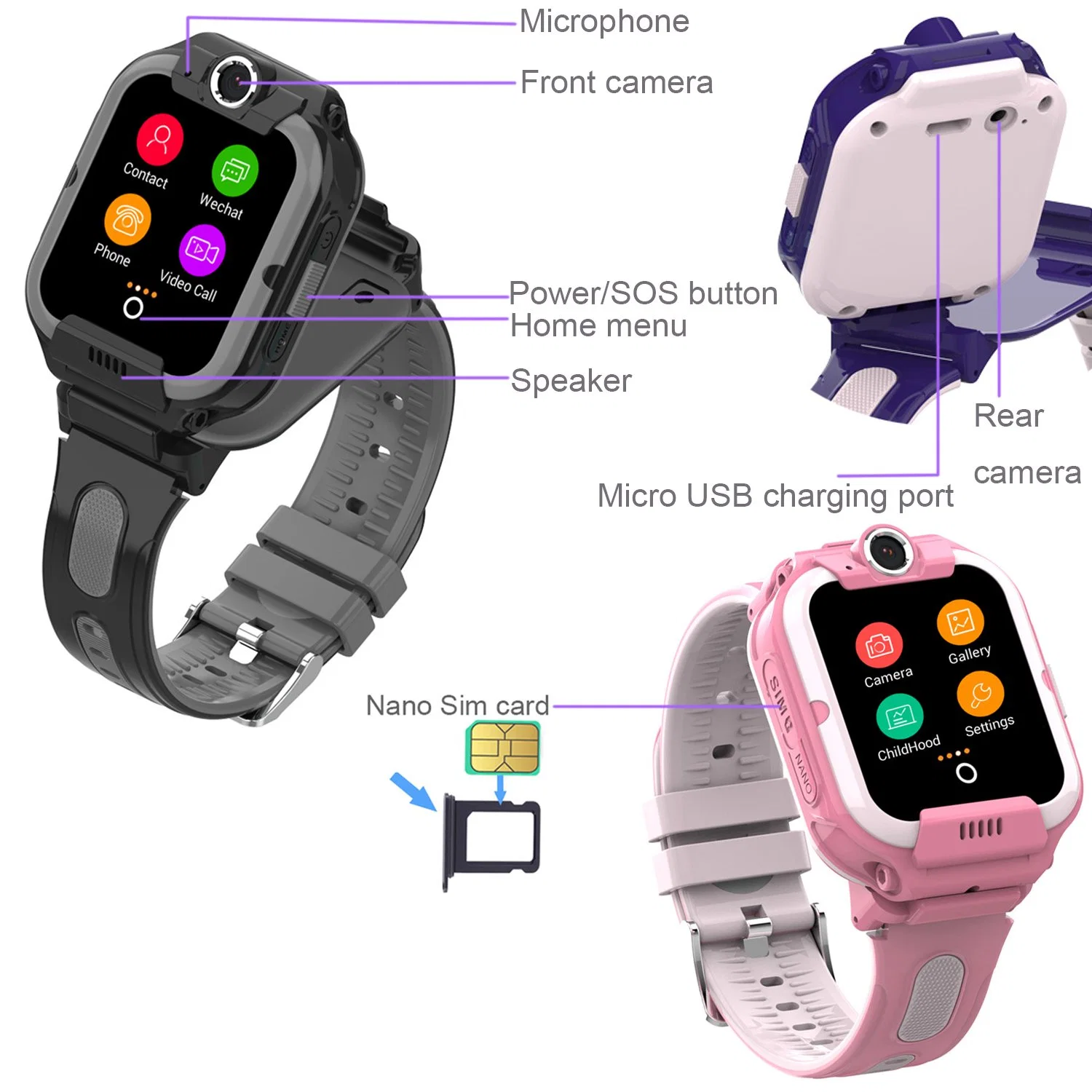 New Developed IP67 waterproof LTE Kids Smartwatch GPS Tracker device with Voice monitor intercom chatting for SOS call Video call D40