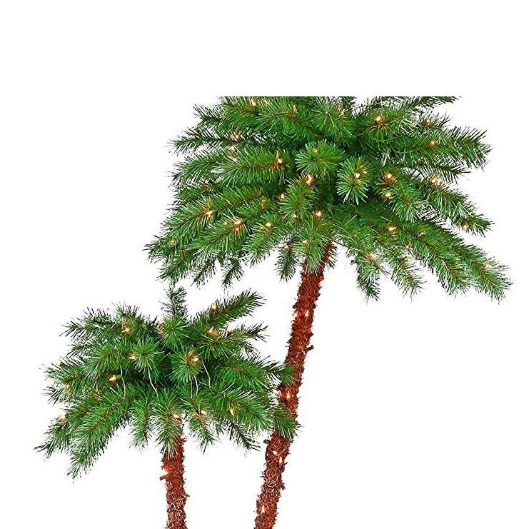 China Supplied Outdoor Plastic Hard Needle PVC PE Leaves Coconut Trees Popular Green Artificial LED Christmas Tree