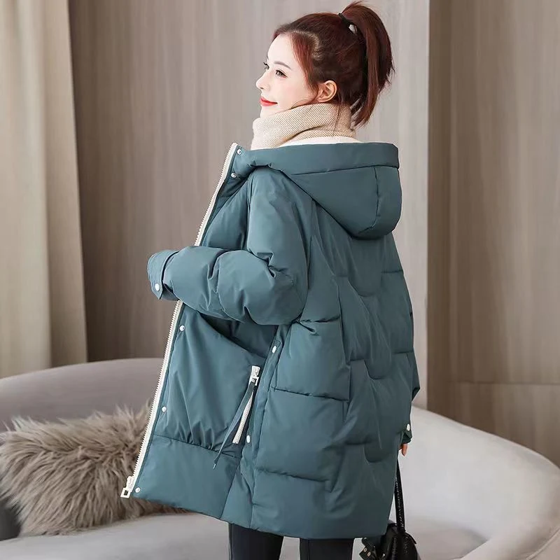 Winter Down Cotton Jacket Women&prime; S MID-Length Korean Version Thick Cotton Coat