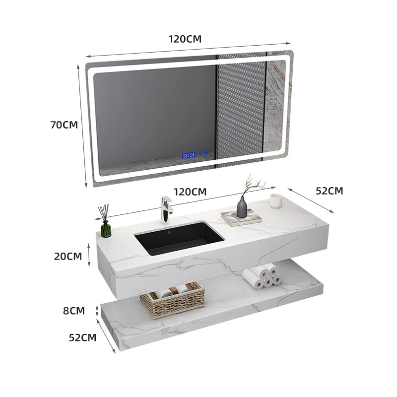 Moderne Große Hölzerne Badezimmer-Schrank Sintered Stein Eitelkeit Arbeitsplatte LED Spiegel Luxus Badmöbel Combo