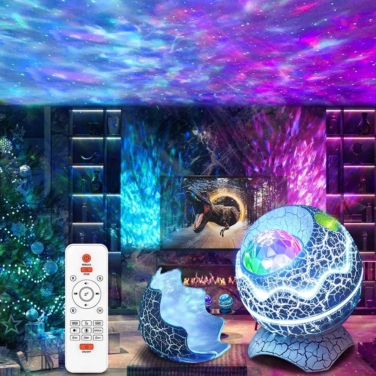 Проектор Helius Galaxy Эгг динозавра с музыкальным динамиком Bluetooth для Детская комната декор LED Smart Lighting Star Night Light Таблица