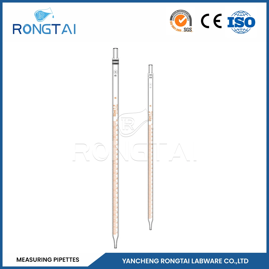 Rongtai Química equipos de laboratorio Fabricadores Laboratorio Pipetón Precio China 50ml Pipeta de medición de vidrio