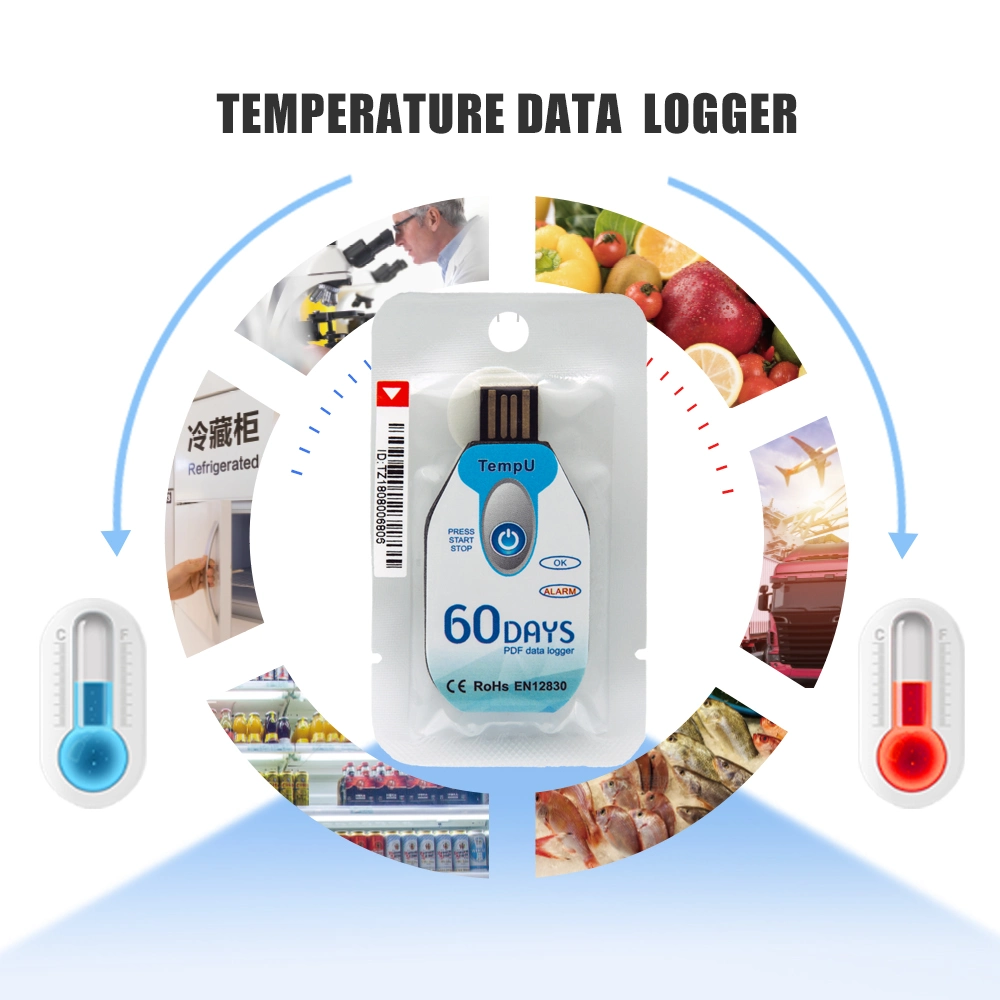 Single Use Pdf Datalogger Temperature Sensor Refrigerator Recorder Food Vegetables Truck