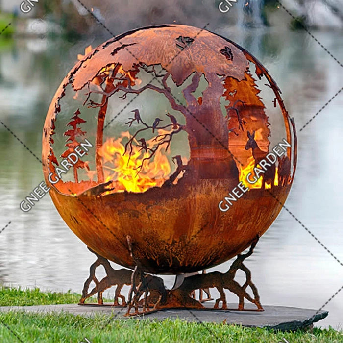 Outdoor Decorative Sphere Firepit Garden Use Corten Steel Fire Ball