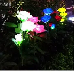 New Product Garden Solar Light/Lily/Rose Flower Style 3 LED Outdoor Decoration Solar Flower Lamp