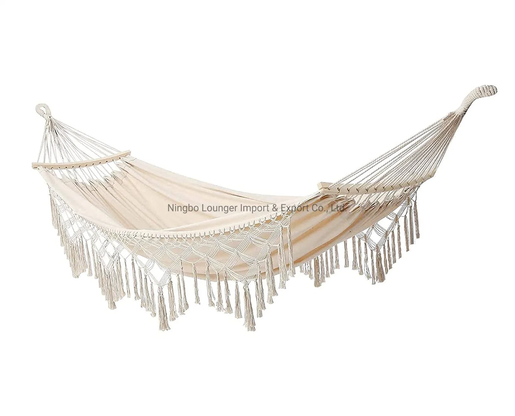 Outdoor Traveling Canvas Double Wooden Spreader Macrame Hammock