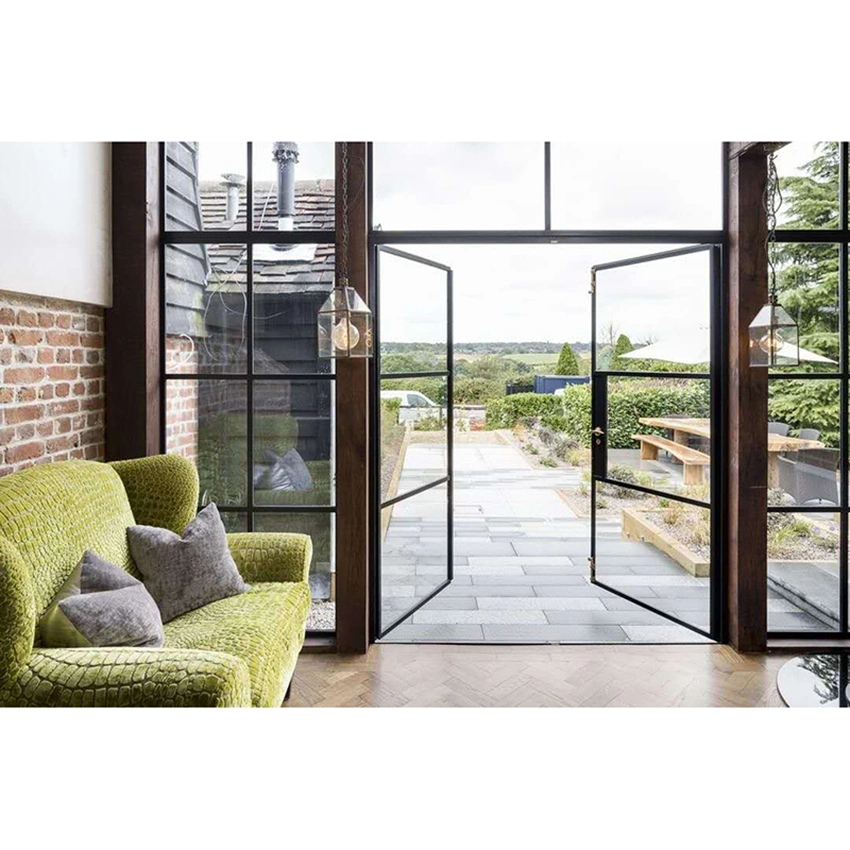 New Design Popular Style Cheap Price Loft Doors Black Frame Customized Size and Design Glass Iron Door