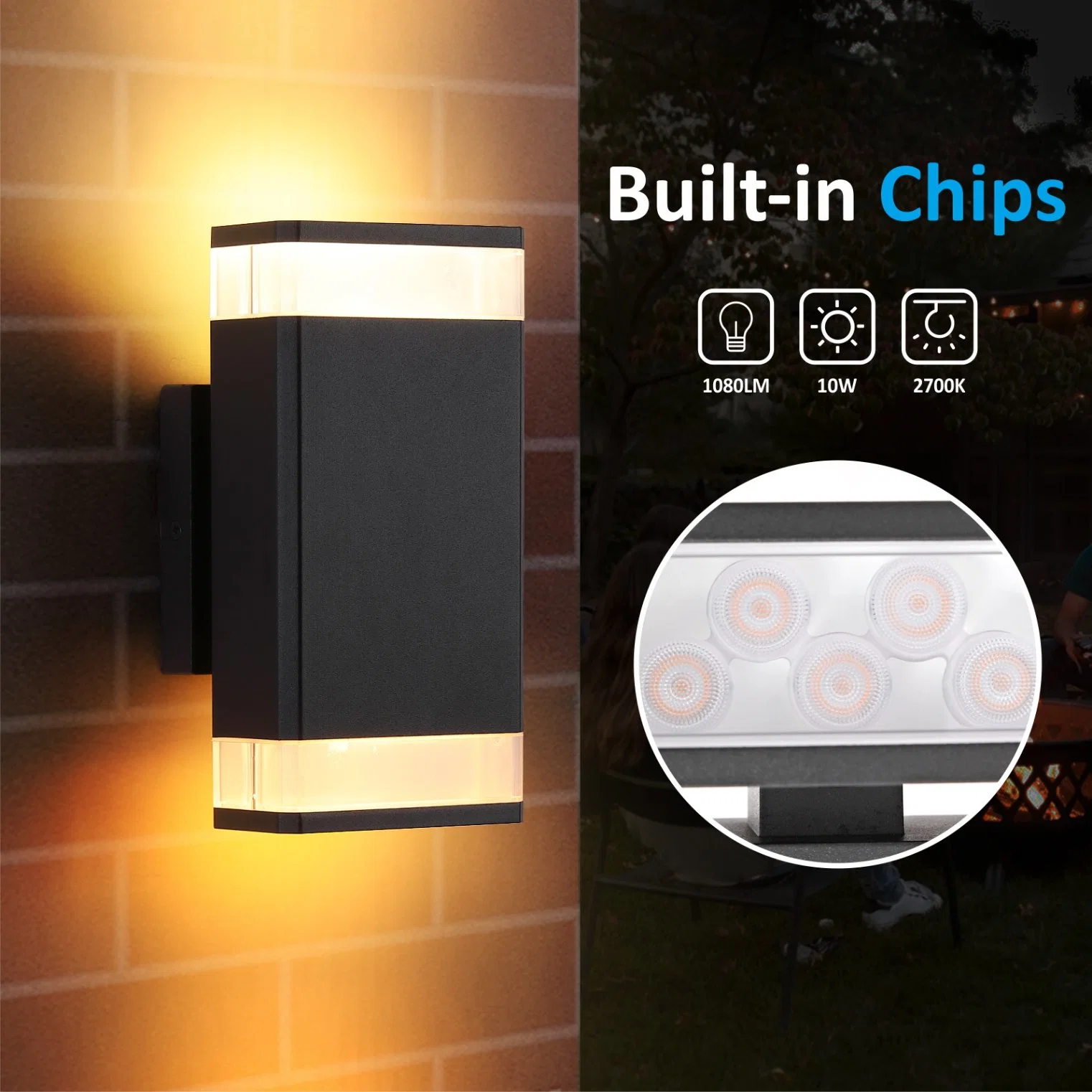 Corridor up and Down IP65 External Aluminum Black Housing Direct Indirect Night Sconce Lighting Fixrures Stairs LED Wall Mounted Lamp Fitting Outdoor Wall Light