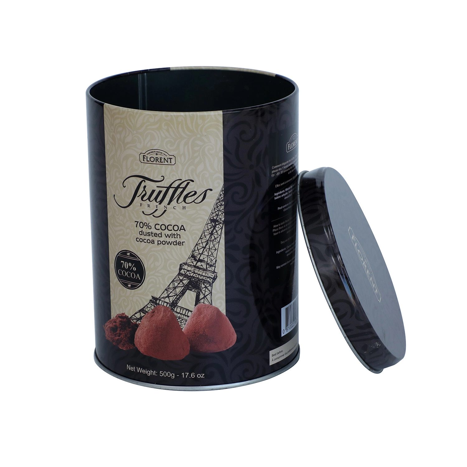 Empty Round Stackable Black Coffee Tea Light Tin Can Tea Leaves Tin Box Packaging