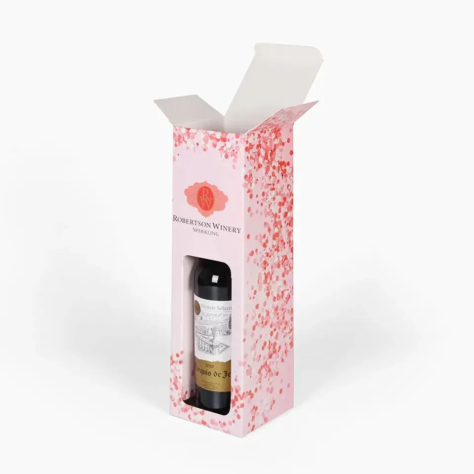 OEM impresión Cajas personalizadas vino vidrio rosa cartón papel cuadrado Caja de embalaje