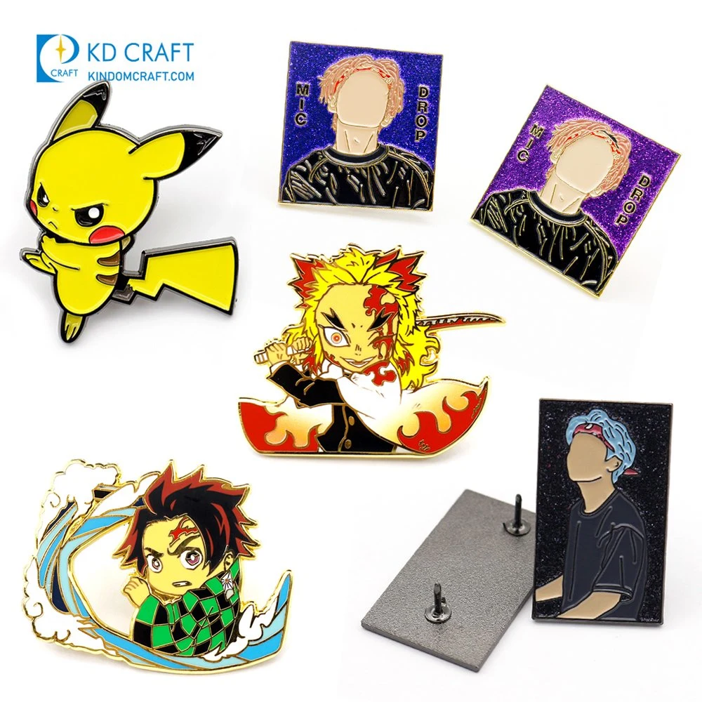 El logotipo de metal fabricante Corea Kpop divertidos Glitter de solapa Pin como dibujos animados Cute Anime Soft Hard Pin esmalte personalizado para la ropa