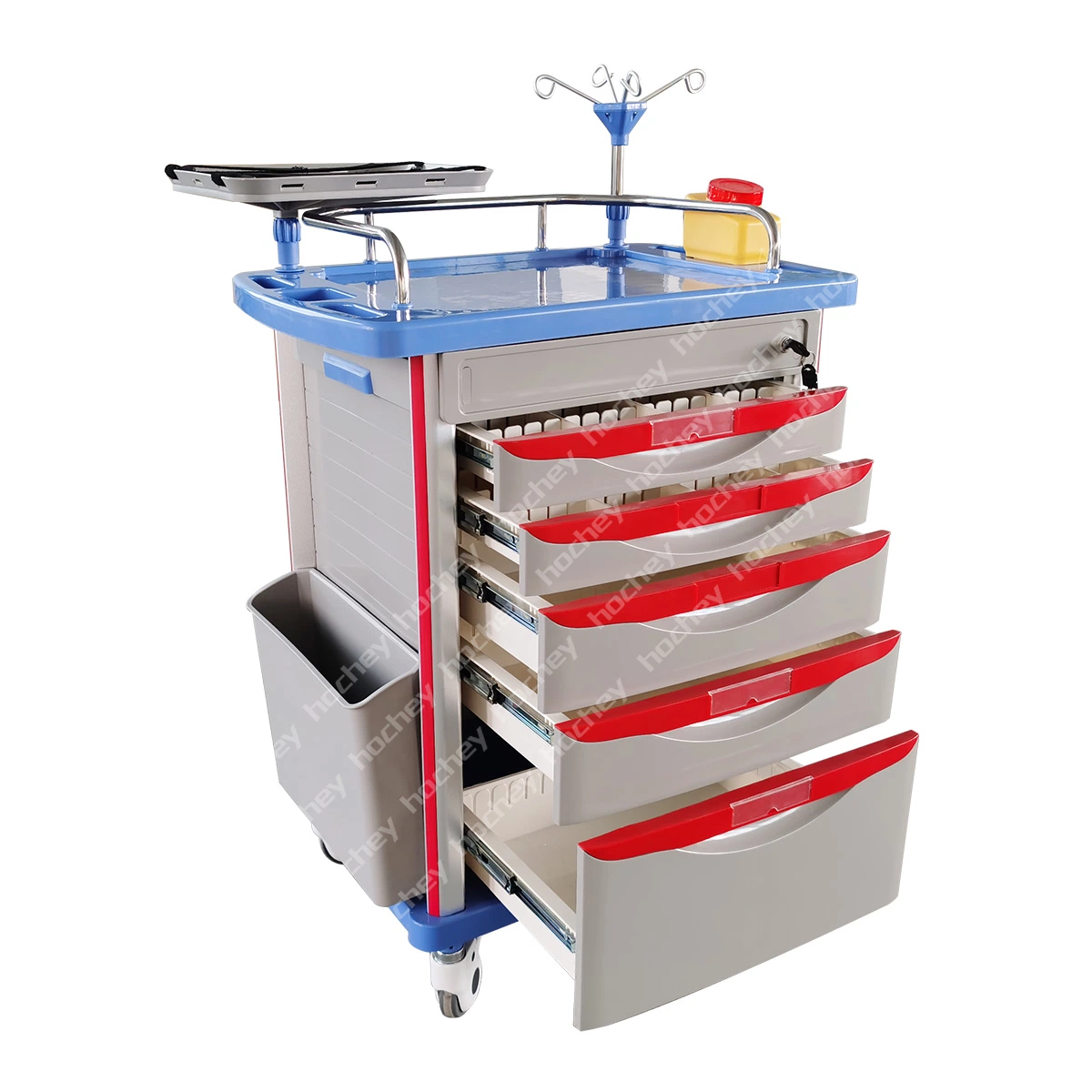 Hochey Medical Cheap Price ABS Plastic Medical Anesthesia Emergency Trolley Clinical Medicine Hospital Trolley