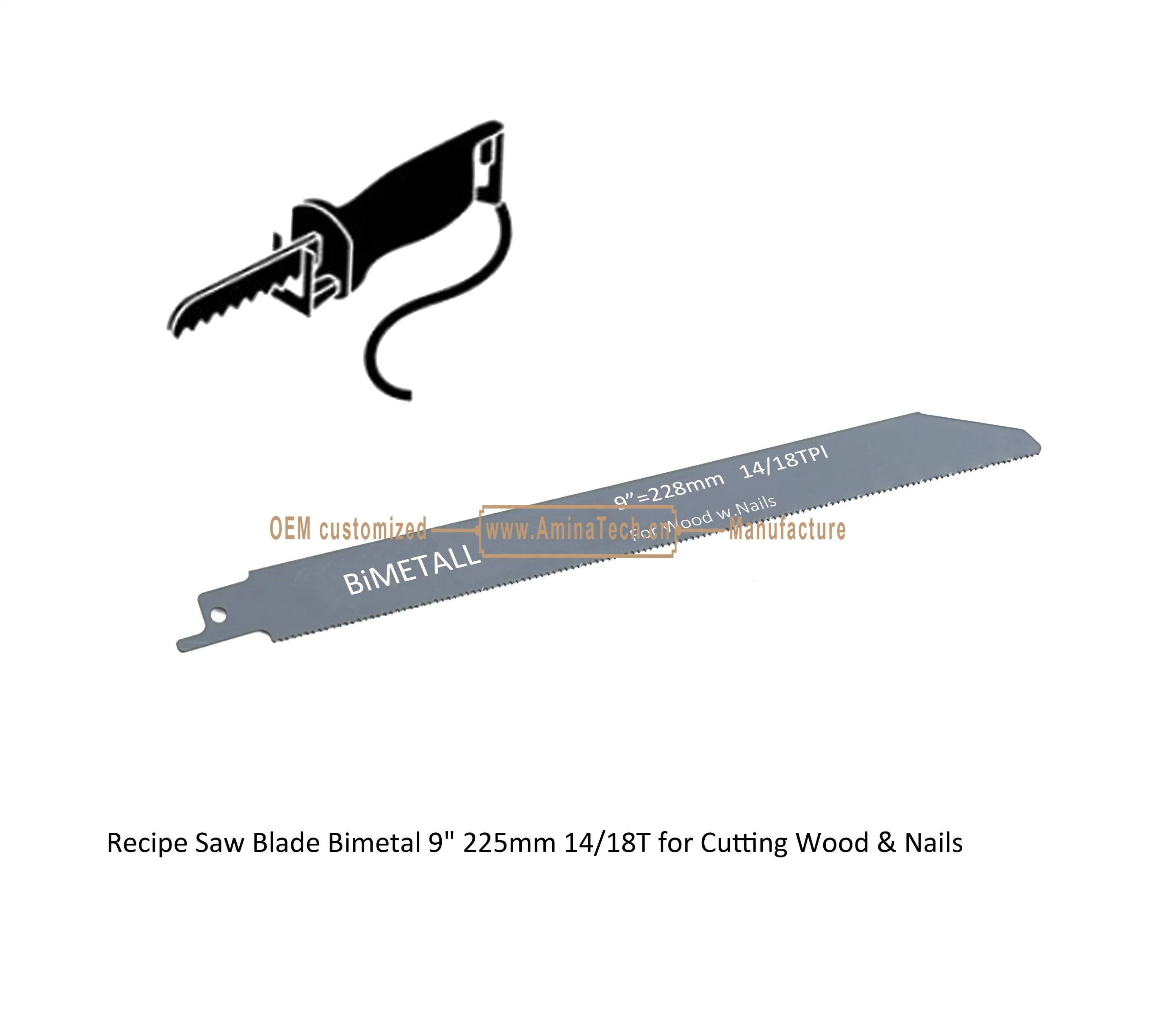 Recip Saw Blade Bimetal M42 8% cobalt Demolition for Cutting Steel Tube, Metal Sheet and Hard Wood Size:9"225mm14/18T