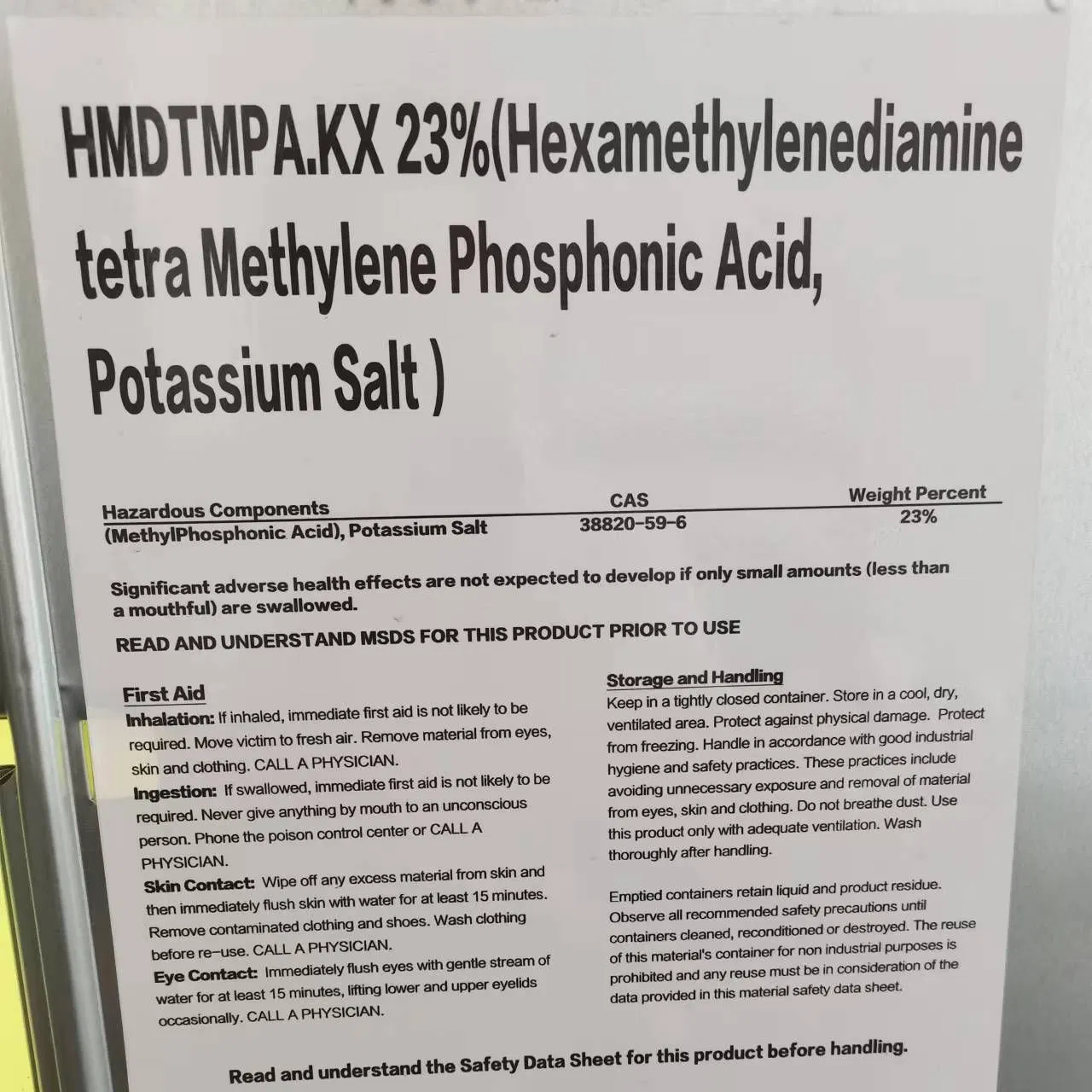 Sal de potássio de Hdtmpa 53473-28-2 para tratamento da membrana RO